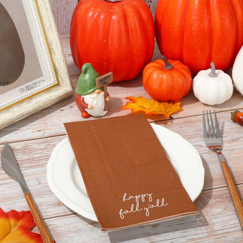 Whaline Happy Fall Guest Napkins Orange Brown Paper Napkins Autumn Disposable Guest Hand Napkin Towel for Thanksgiving Party Supplies Bathroom Table Decor,80Pcs - Image 4
